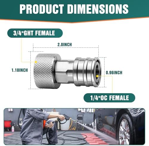 Pressure Washer Adapter 3/4" GHT to 1/4" Quick Connect, Single-Pack Stainless Steel Garden Hose Adapter with Zero-Leak O-Ring & Non-Slip Knurled Grip for Car Wash, Foam Cannon, Patio Cleaning - Image 3