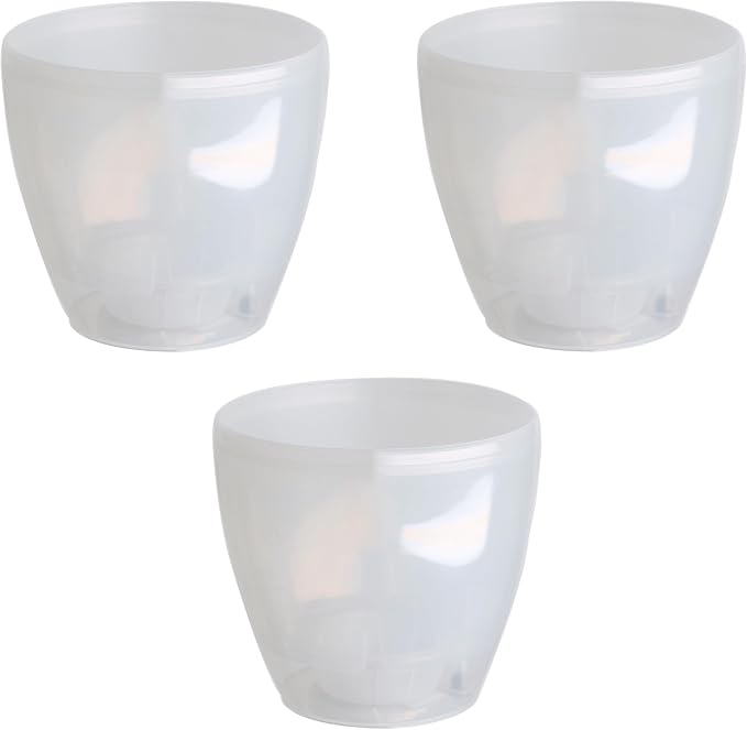 DECOPOTS - 3 Pack Self Watering Planter - Indoor/Outdoor Decorative Flower Pot with Drainage Cartridge and Water Level Indicator (11.2", Transparent)