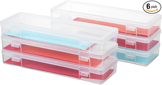 novelinks Plastic Pencil Boxes and Small Plastic Containers with Lids | 6 Pack, Large Clear, Large Capacity Pencil Case, Small Storage Containers, Cookie Cutter Storage, Knitting Needle Organizer
