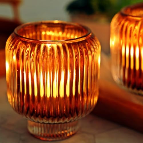 Woho Brown Votive Candle Holders Bulk of 4 for Fall Thanksgiving Decoration by Woho