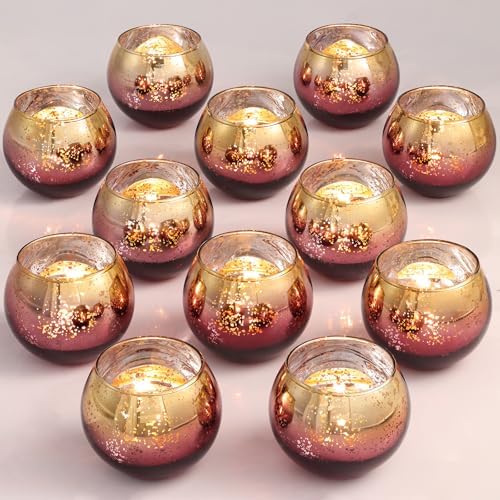 Volens Burgundy Votive Candle Holders 12 Pack, Round Mercury Glass Votives by VolensLightUpYourLife