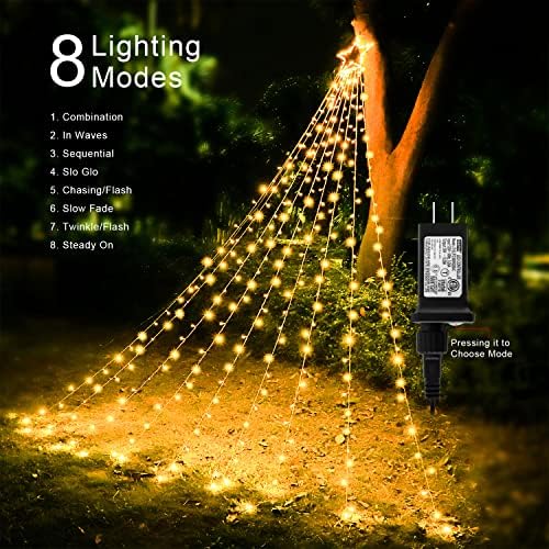 Outdoor Christmas Decorations Star String Lights, 320 LED 11.5 ft Waterfall Tree Lights with 8 Lighting Modes Christmas Star Lights for Indoor Outdoor Yard Home Festival Party Xmas New Year Decor - Image 5