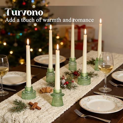 12 Pack Ribbed Green Glass Candle Holders for Table Centerpieces - Image 3