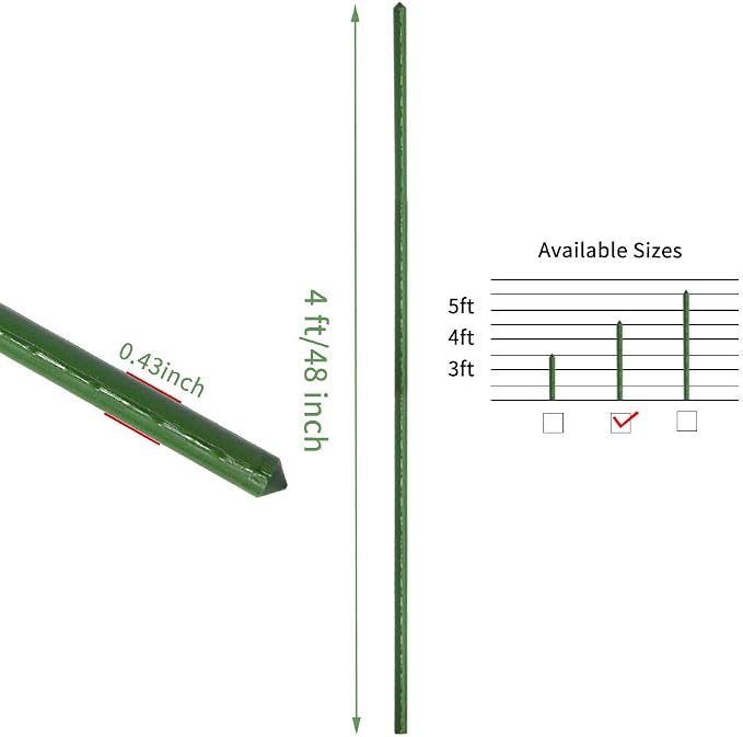G-LEAF Garden Stakes 4 ft Plastic Coated Steel Tube Sturdy Metal Plant Sticks for Tomato,Cucumber,Bean,Tree,Pack of 50