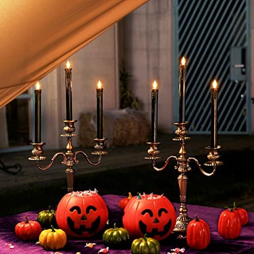 Homemory Black Flameless Taper Candles with Remote and Timer, Real Wax LED Taper Candles Battery Operated, Flickering Candle Sticks for Party Halloween Indoor Decoration, 6 Pcs, 9.6 inches - Image 2