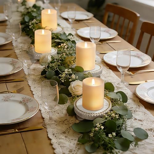 Farmhouse Round Wood Tray Riser, Pedestal Stand with Beaded Edge, Rustic Wooden Candle Trays Decor for Tiered Tray, Candle, Mug Display Decorative, Table Centerpiece, White - Image 2