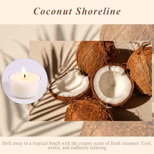 Scented Tea Lights Candles, Coconut Shoreline, 16 Pack – White Scented Tealight Candles – 100% Palm Wax, 6 Hour Burn Aromatherapy Tea Light Votive Candle for Spa Gift Sets, Relaxation, Bath - Image 2