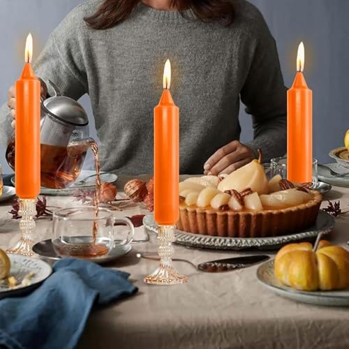 Orange Taper Candle Candle Sticks, 7 Inch Mini Pillar Candles, 4PCS Handmade Unscenteds Candlesticks for Festive Halloween Thanksgiving Day Fall Home Decor - Image 4