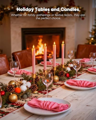 Homemory 9.6 Inches Real Wax Pink Flameless Taper Candles with Remote Timer, 2 Pcs LED Fake Candlesticks, Battery Candle with 3D Flickering Flame for Wedding, Dinner, Xmas Anniversary Decor - Image 2