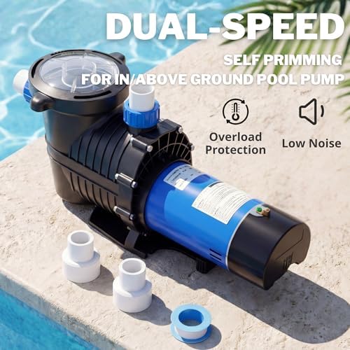 FOTING In/Above Ground Pool Pump, Self Primming Pool Pump High Flow 1.5" & 2" NPT Inlet Connectors, Dark Blue