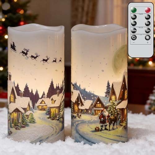 Christmas Santa LED Flameless Pillar Candles Battery Operated Remote Timer - Image 6