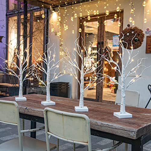EAMBRITE Home Decorations Light Up White Birch Tree Indoor Christmas Decor, 4 Pack Battery Operated/USB Lighted Tabletop Money Tree Lamp Led Lights Xmas Wedding Centerpiece Table Room (2 Ft) by EAMBRITE