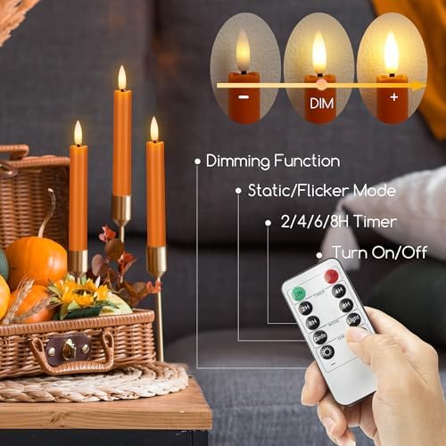 Orange Flameless Taper Candles, Fall Battery Operated Candles with Remote - Image 3