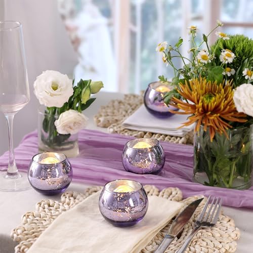 Volens Round Purple Votive Candle Holder Set of 12, Mercury Glass Votives - Image 2