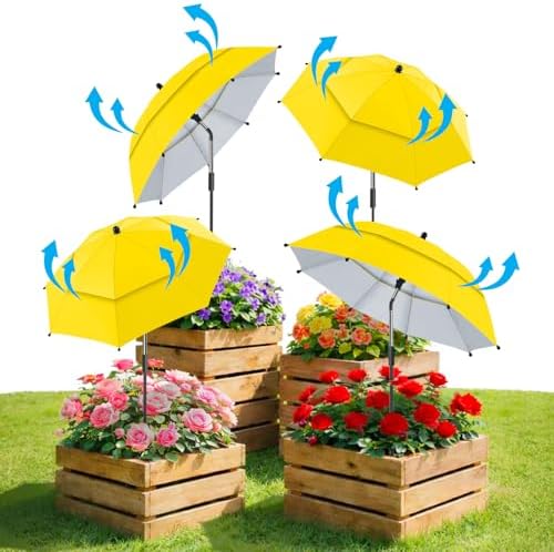 4 Pack 24.9" Double Canopy 47.2" Height Plant Umbrellas for Outdoor Plants, 3D Stakes 360° Adjustable Plant Shades for Outdoor Plants, Garden by Enjoyyourholiday