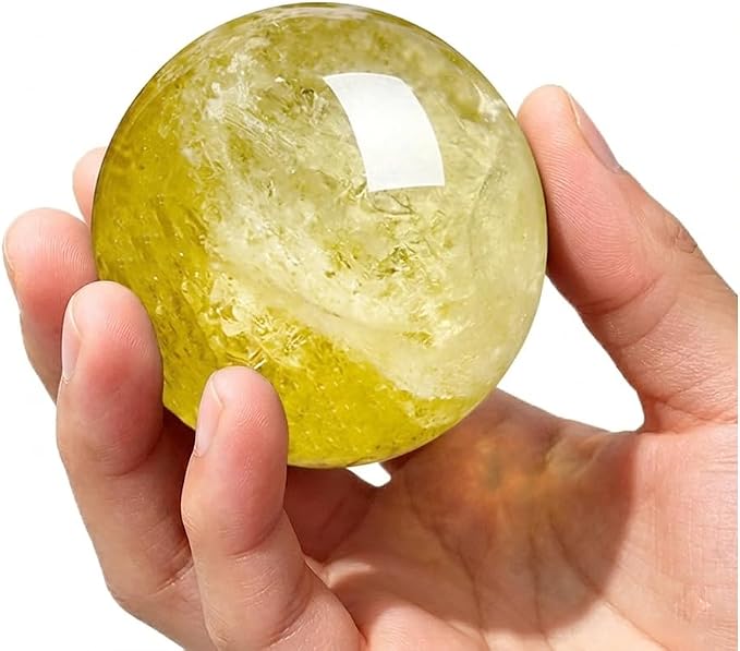 2-2.4 inch Natural Citrine Crystal Ball with Stand, Hand Polished Yellow Quartz Sphere, Reiki Healing Crystal Sphere, Energy Balancing Stone Crafts, Feng Shui Home Desktop Ornament
