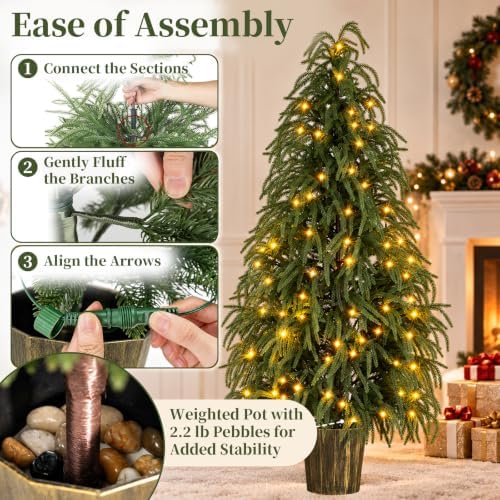 BLOSMON 5 ft Front Porch Christmas Tree, Set of 2, Prelit Norfolk Pine Tree - Image 4