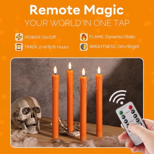 Burnt Orange Dripping Wax Fall Halloween LED Taper Candles with Remote - Image 5