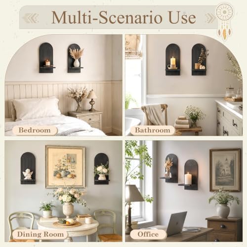 VIS'V Wall Mount Candle Sconces, Wooden Candle Holder Decor, Black, 2 Pcs - Image 6