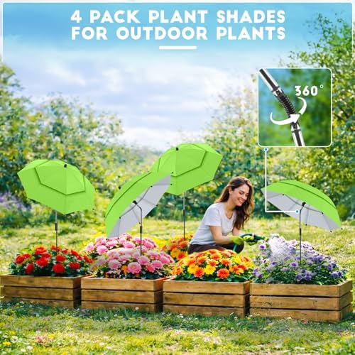 4 Pack 24.9" Double Canopy 47.2" Height Plant Umbrellas for Outdoor Plants, 3D Stakes 360° Adjustable Plant Shades for Outdoor Plants, Garden - Image 4