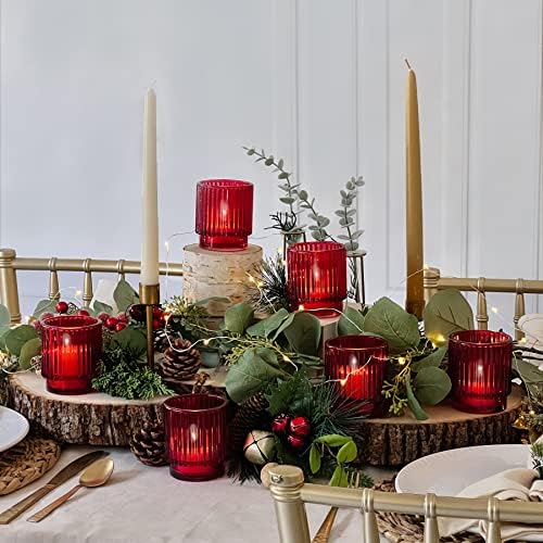 Kate Aspen Vintage Ribbed Red Glass Candle Holders Set of 6 - Votive & Tealight Candle Holder Decor for Holiday Table Decor, Christmas Dining Tablescape, Fall & Boho Home Accents (27206RD) - Image 3