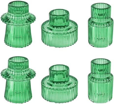 Glass Candlestick Holders, Taper Candle Holders, Set of 6, Green by ECHFSM
