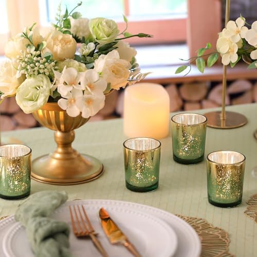 Volens Green and Gold Party Decorations 12pcs Glass Votive Candle Holders - Image 3
