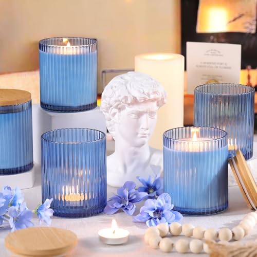 Blue Candle Jars with Lids, 8-Pack 12oz Ribbed Glass Candle Containers - Image 4