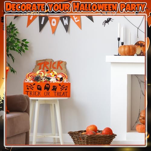 Leinuosen Halloween Candy Bowl Wooden 11.8 In Trick or Treat Orange - Image 5