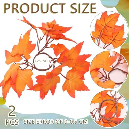 Daifunli 2 Pcs Fall Candle Rings Wreaths for Taper 1.25 Inch Maple Leaves - Image 2