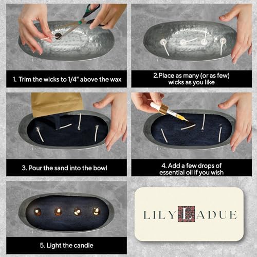 LILY LADUE Black Sand Candle Kit - 1Lb/16Oz Pearled Candles Sand and Wicks (24) with Platinum Holder, Unscented Aroma Beads, Reusable Pearled Candle Wax for DIY Home Kit, Powder Beads Refill Available - Image 3