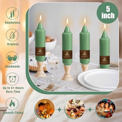 Sage Green Short Taper Candle 5 Inch Candlesticks Unscented Dripless Tapered Candle Set for Home Decor Wedding Party Dinner Candles, 4 Pack - Image 3