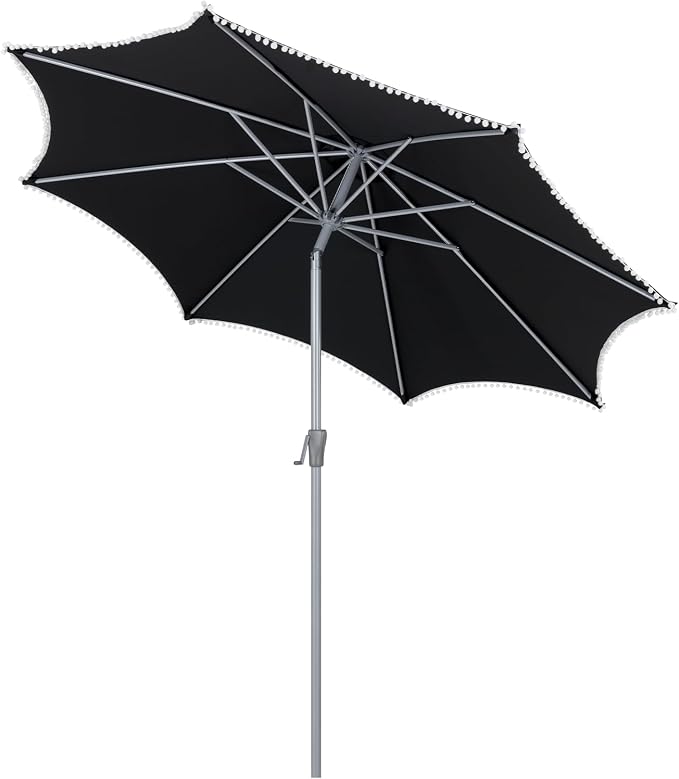Tempera Patio Umbrellas Arc Edge Outdoor Table Market Umbrellas with Crank & Pust Button Tilt|Auto-Tilt, 8 Steel Ribs, High Color-Fastness Canopy