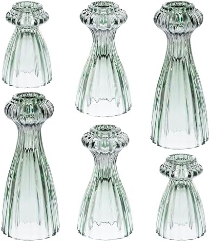 Lysenn Glass Candlestick Holders, Taper Candle Holders Set of 6, Green by Lysenn