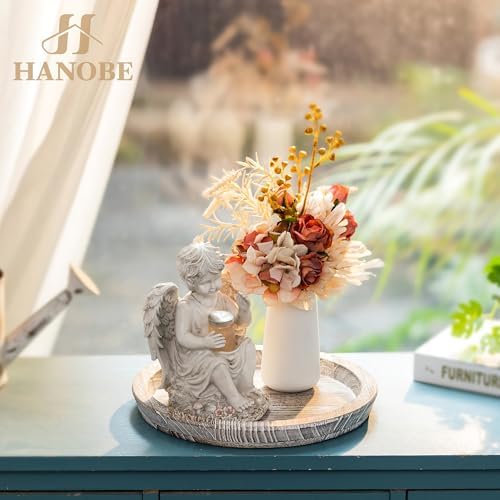 Hanobe Decorative Coffee Table Tray, Round Wood Candle Holder Plate - Image 3