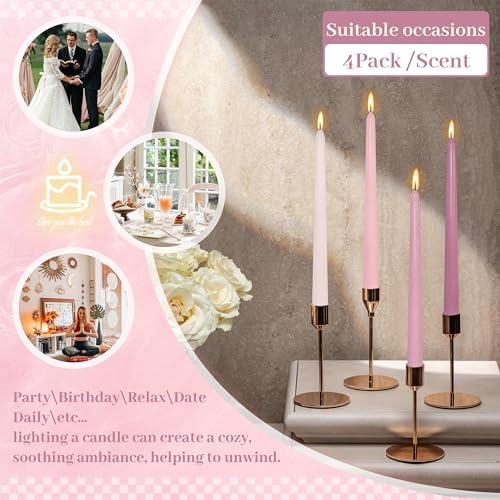 Dripless Colored Taper Candles Candlesticks 10 Inch Long Stick Candles Gradient Pink Rose Scented for Wedding Home Decor - Image 6