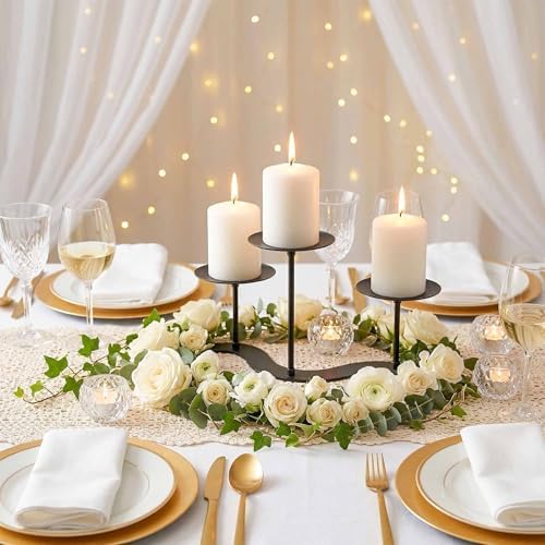 3-Arm Wave Fireplace Candle Holder, Pillar Candelabra Centerpiece - Image 2