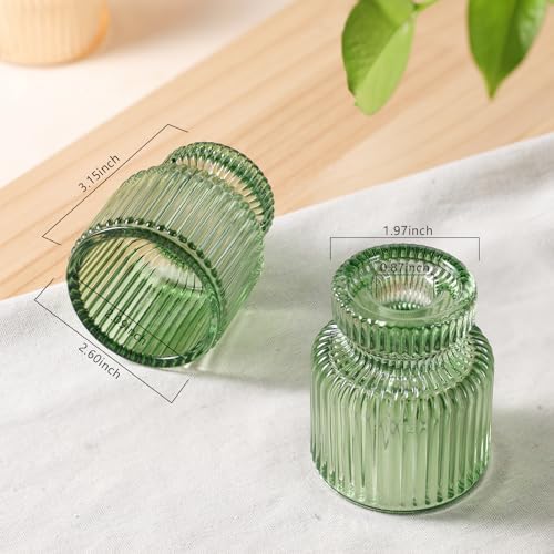 DARJEN 6 Pcs Green Candlestick Holders - Glass Taper Candle Holders Tealight Votive Candle Holders for Table Centerpieces, Wedding, Dinner Party, Home, Gifts - Image 2