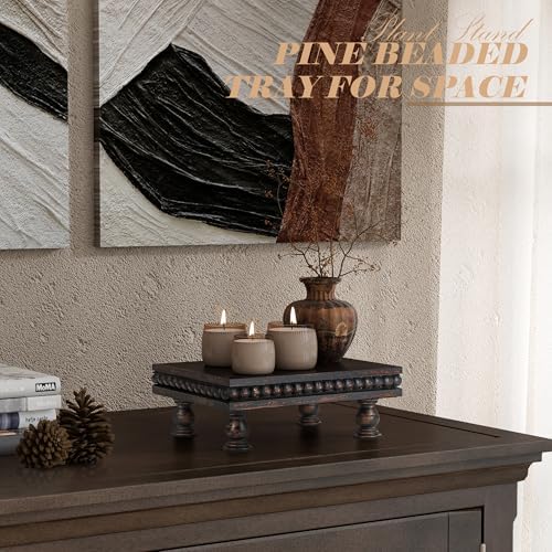 EOSAHR Wood Riser with Beaded: Pedestal Stand for Kitchen Decor, Old Black - Image 5