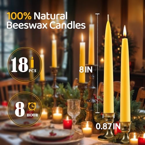 Beeswax Taper Candles,100% Natural Bees Wax Candle Sticks,18 Pack,8 Inch - Image 2