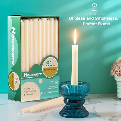 Hausware 36 Pack Taper Candles, 8 Hour Burn Time,Unscented Dripless and Smokeless, 10 inch Elegant Premium Quality Dinner Candle for Home Décor, Restaurant, Wedding, Party Candlesticks (Ivory) - Image 2