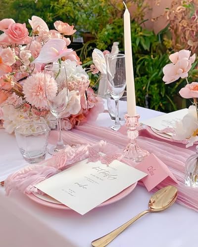 Pink Glass Candlestick Holders, Taper Candle Holders, Set of 6 - Image 3