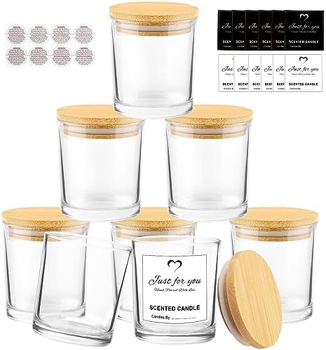 CONNOO 8 Pack 14 OZ Clear Glass Candle Jars with Bamboo Lids by CONNOO