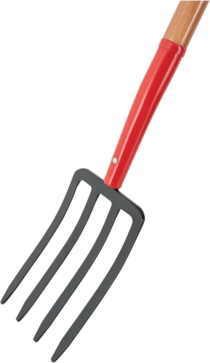 Truper Spading Fork, 4-Tine Steel Head, 30-Inch, Wood D-Handle, Heavy-Duty Garden & Landscaping Digging Fork (Model 30293)