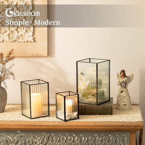 Glasseam 3Pcs Square Black Glass Hurricane Candle Holder for Pillar Candles - Image 2