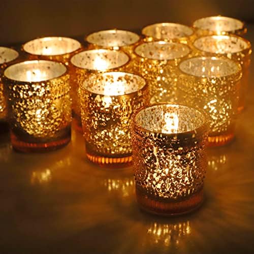 VOHO Gold Votive Candle Holders Set of 12, Mercury Gold Candle Holders Bulk - Image 2
