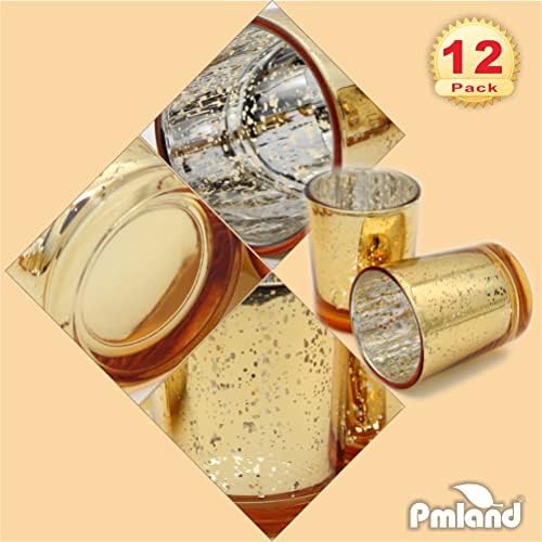 PMLAND Speckled Mercury Glass Votive Candle Tealight Holders - Bulk Pack of 12 Gold - Image 3