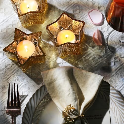 Letine 10pcs Gold Ribbed Candle Cups – Assorted Height Tea Light & Votive Candle Holders for Diwali, Wedding, Table Centerpiece, Fall & Holiday Decor – Lucky Star Jar (Tall 2.44", Short 1.57") - Image 4
