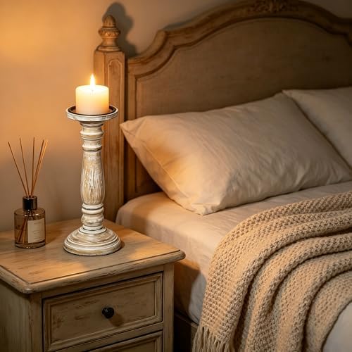 Hosley Farmhouse Wood Pillar Candle Holders Set of 2 – 12” Distressed Finish Tall Candlesticks for Table Centerpieces, Living Room, Wedding & Rustic Home Décor - Image 3