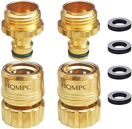 Garden Hose Quick Connect Brass Hose Quick Connect Fittings For Garden Watering 3/4" GHT (2 SETS, No Pb) by HQMPC